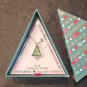 Holiday Tree Pendant Necklace - Green Crystal